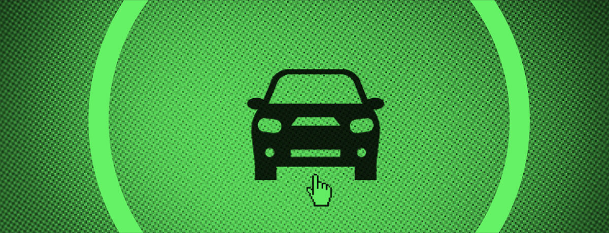 graphic- green background with black car 